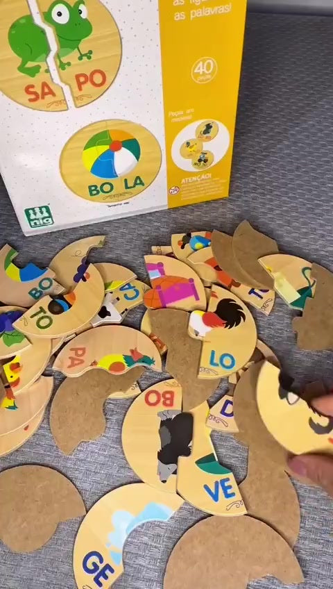 Kit Desenvolvimento Educativo de Encaixe Sílabas, Alfabeto e Números de Madeira