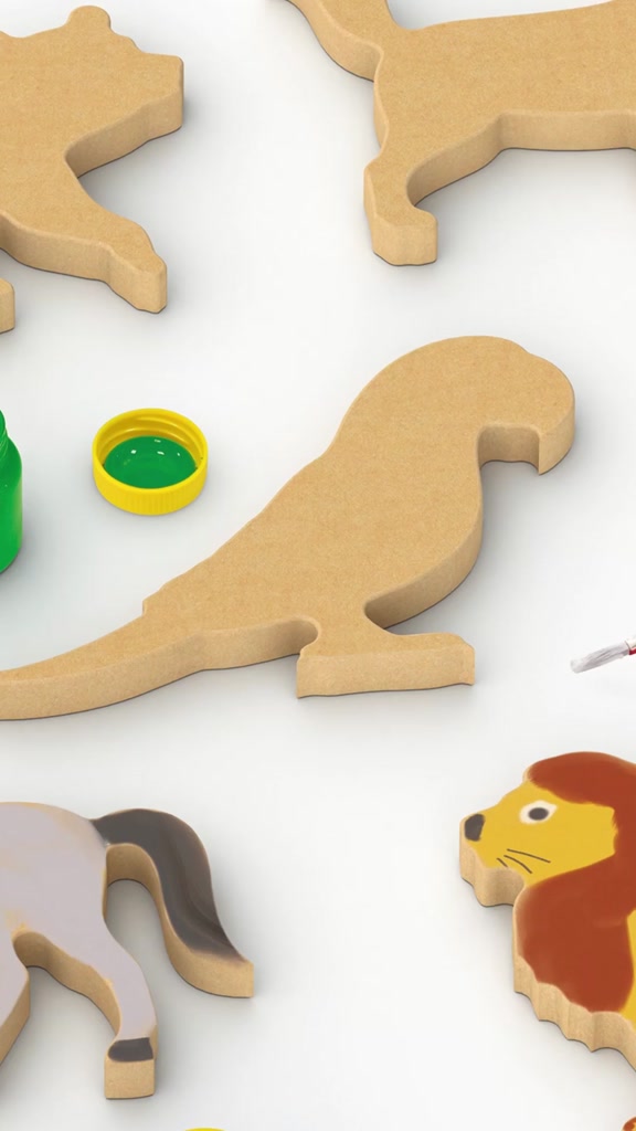 Kit de Colorir Educativo de 6 Animais de Madeira MDF