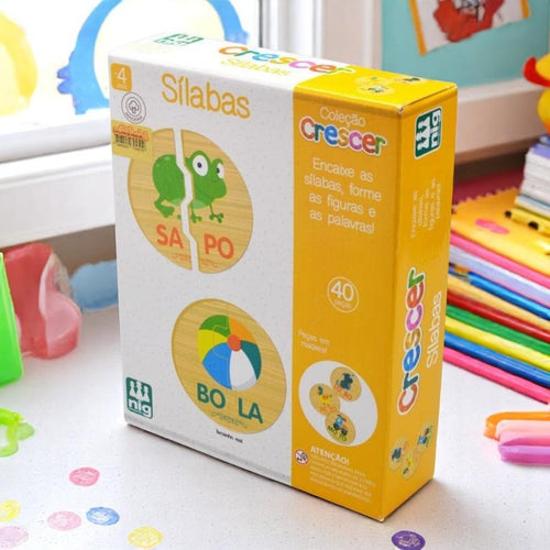 Brinquedo Educativo Jogo Encaixe de Sílabas em Madeira para Crianças