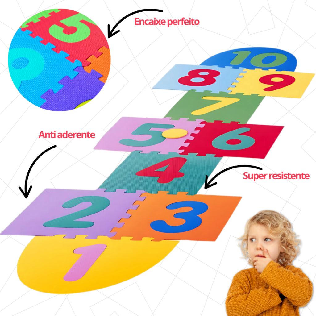 Brinquedo Educativo Jogo Amarelinha de Números em EVA