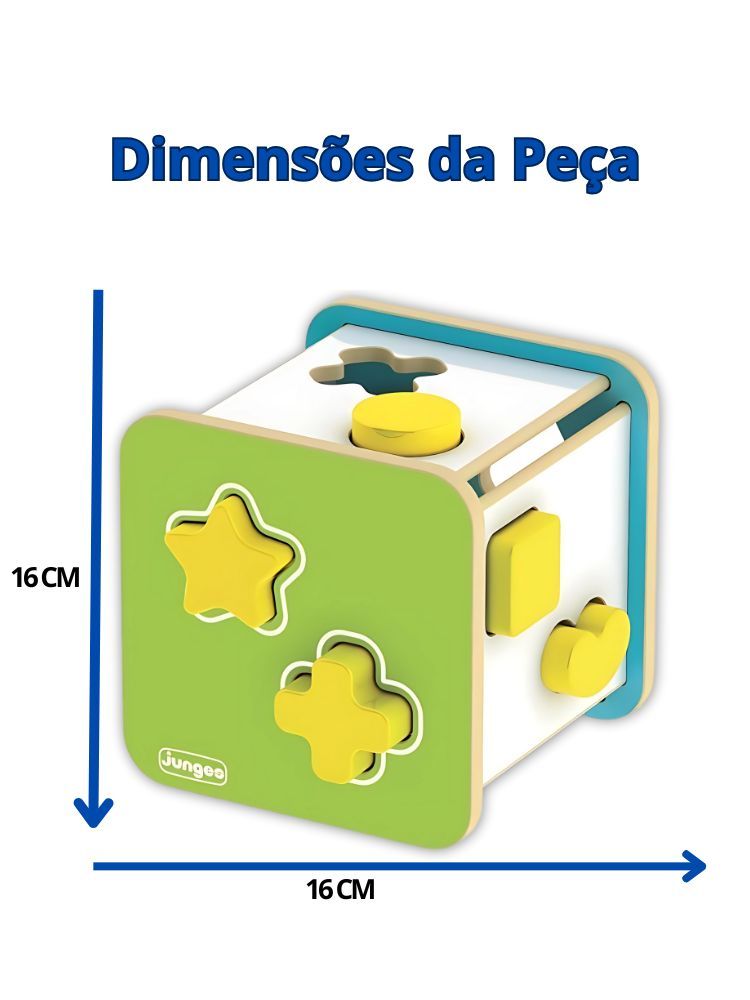 Cubo Didático de Encaixe de Formas Geométricas Educacional em  Madeira MDF
