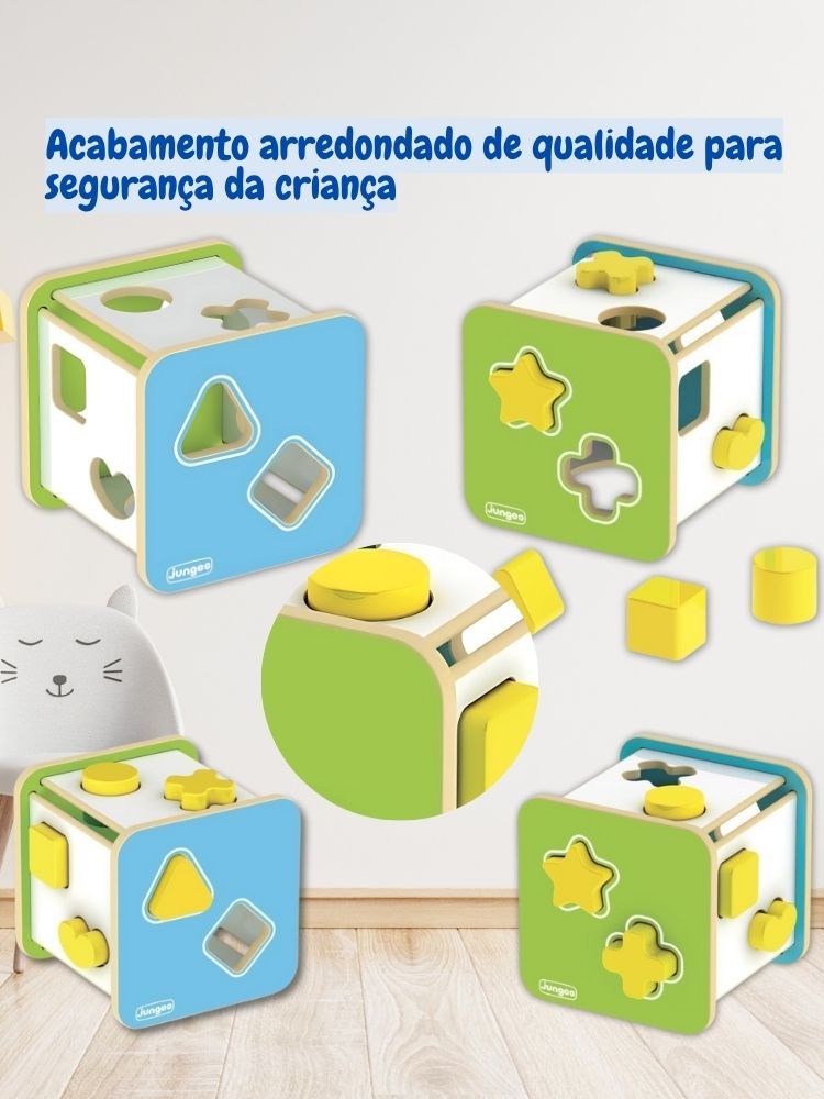 Cubo Didático de Encaixe de Formas Geométricas Educacional em  Madeira MDF