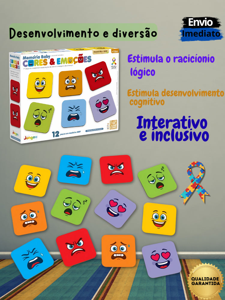 Jogo Educativo da Memória Emoções e Cores em Madeira 12 Peças