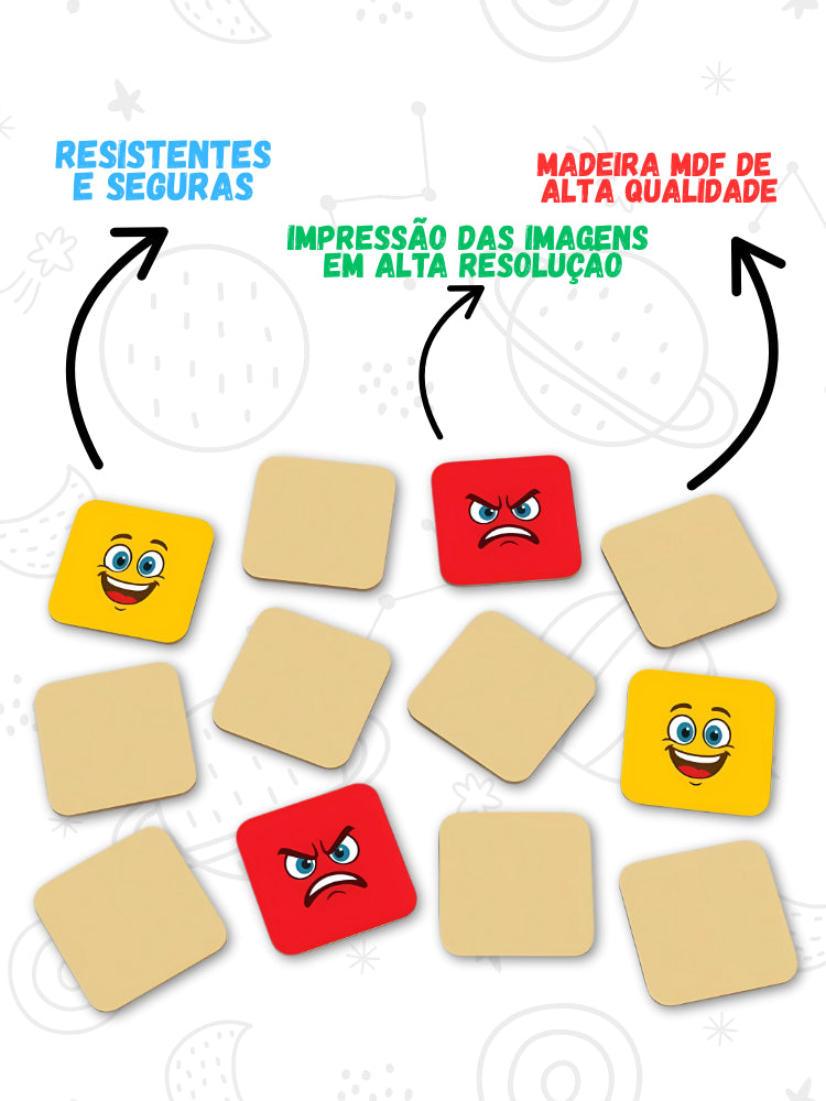 Jogo Educativo da Memória Emoções e Cores em Madeira 12 Peças