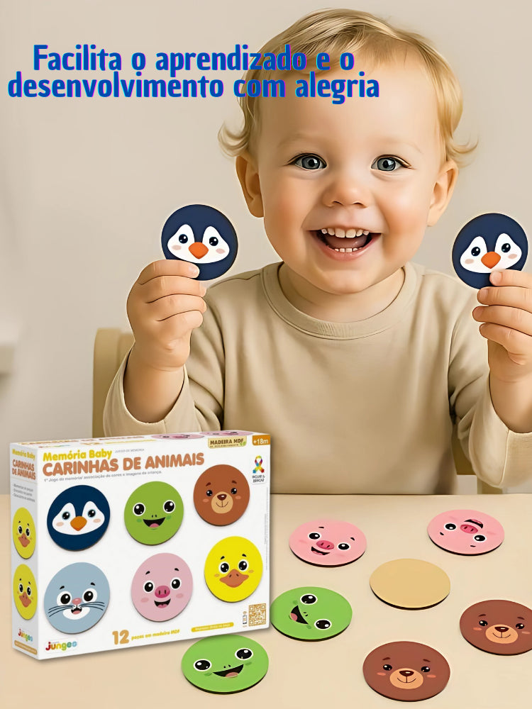 Jogo Educativo da Memória Carinha de Animais em Madeira 12 Peças