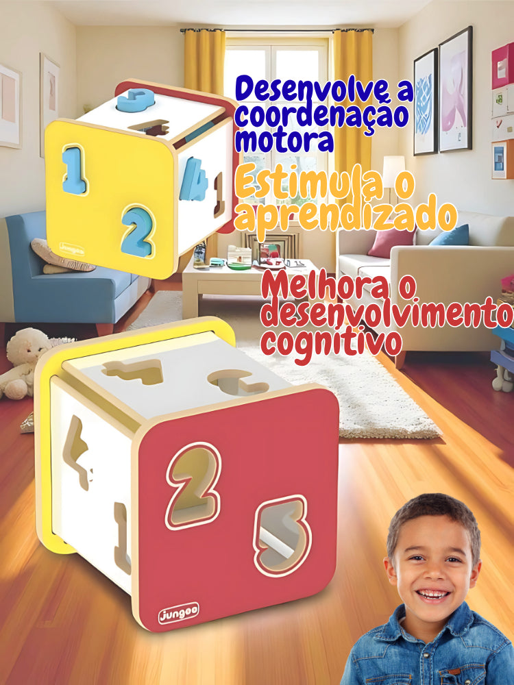 Cubo Didático de Encaixe de Números Educacional em Madeira MDF