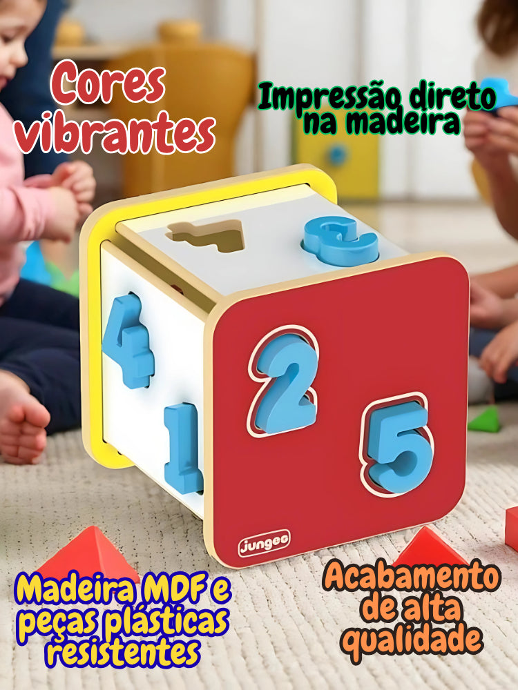Cubo Didático de Encaixe de Números Educacional em Madeira MDF