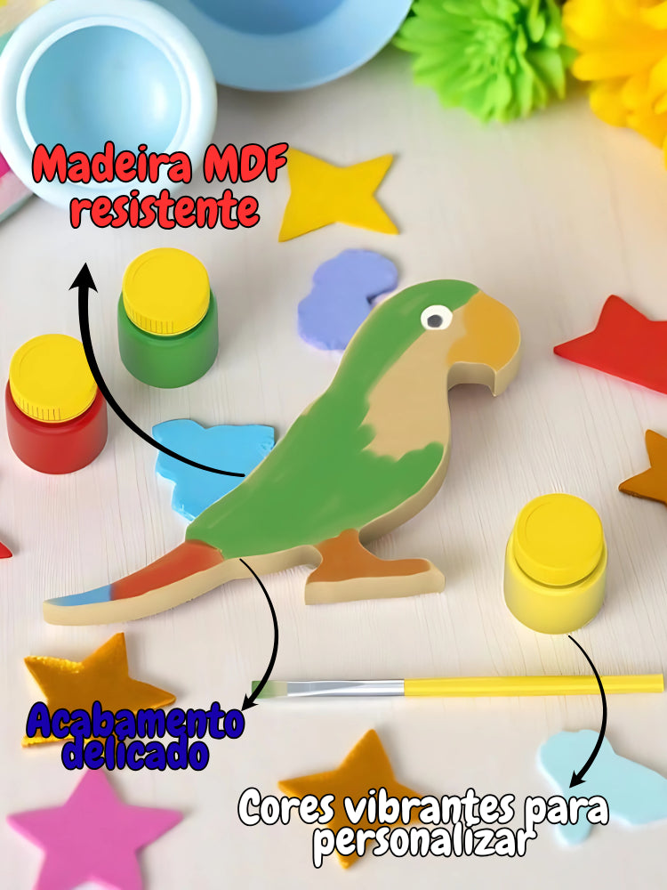 Kit de Colorir Educativo de 6 Animais de Madeira MDF