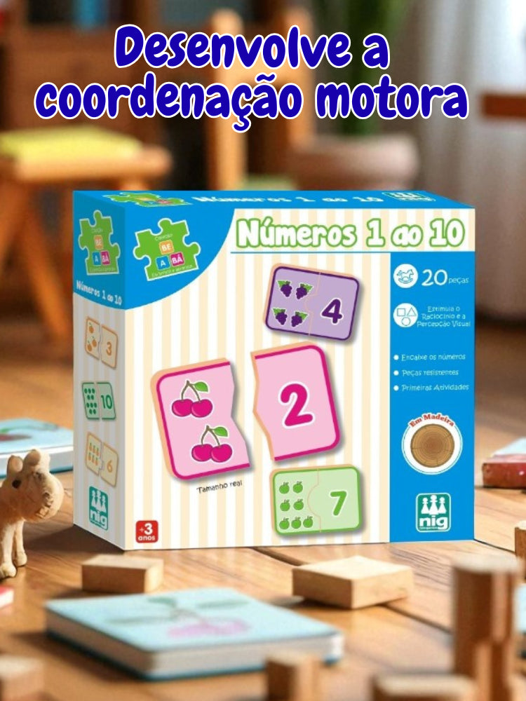 Kit Desenvolvimento Educativo de Encaixe Sílabas, Alfabeto e Números de Madeira