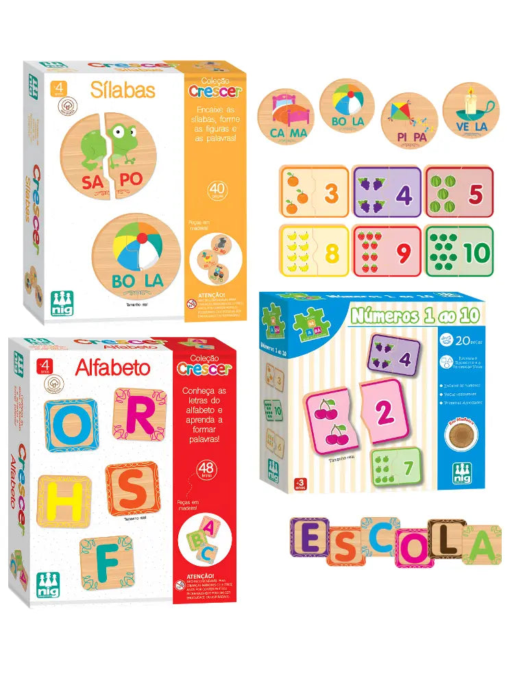 Kit Jogo Educativo Silabas, Alfabeto e Números